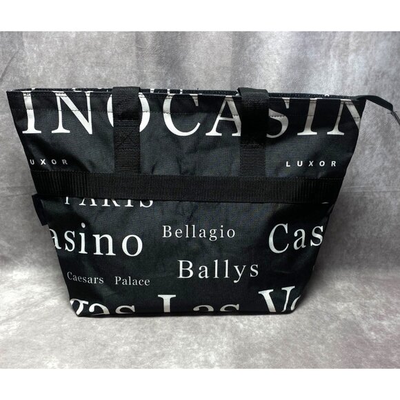 Las Vegas  Theme Black Tote Bag With Zipper Closure & Interior Pocket - Picture 1 of 12